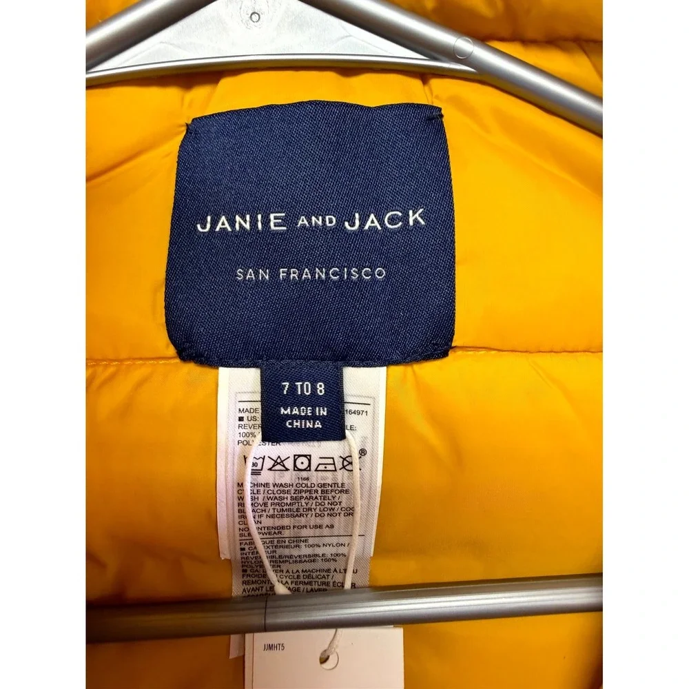 Janie and Jack Reversible Puffer Vest Boys 7/8 Blue Yellow Adventure Outerwear